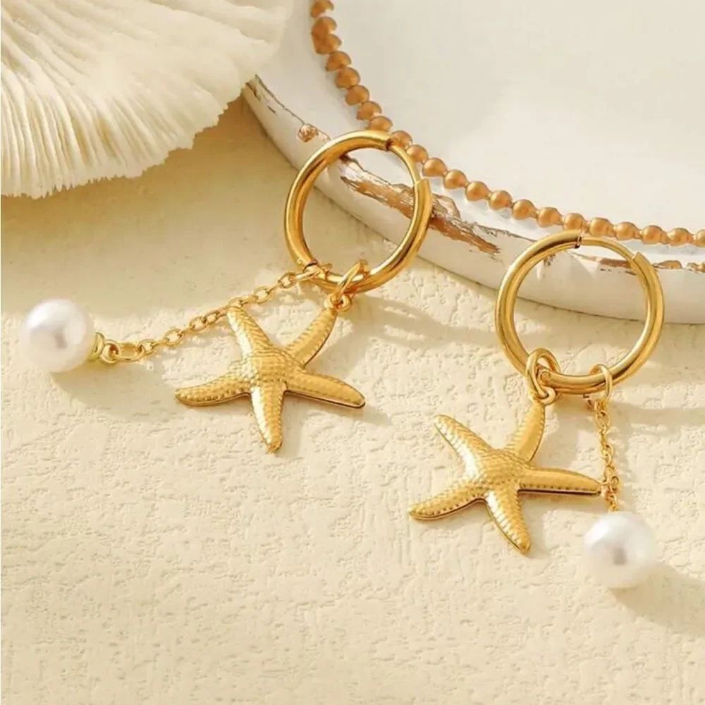 Gold Starfish Dangle Earrings N931
